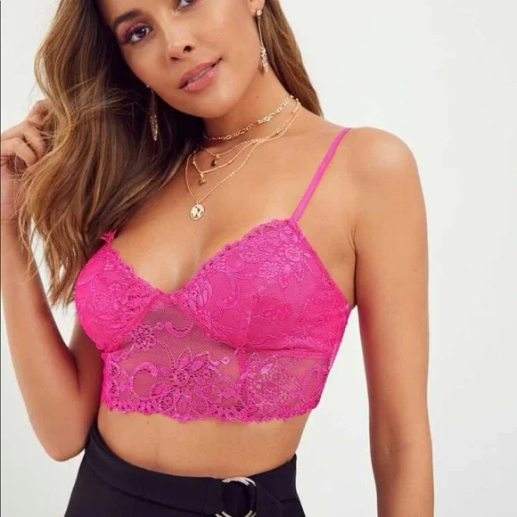 SHEIN Tops Shein Hot Pink Lace Crop Top Bralette New Poshmark